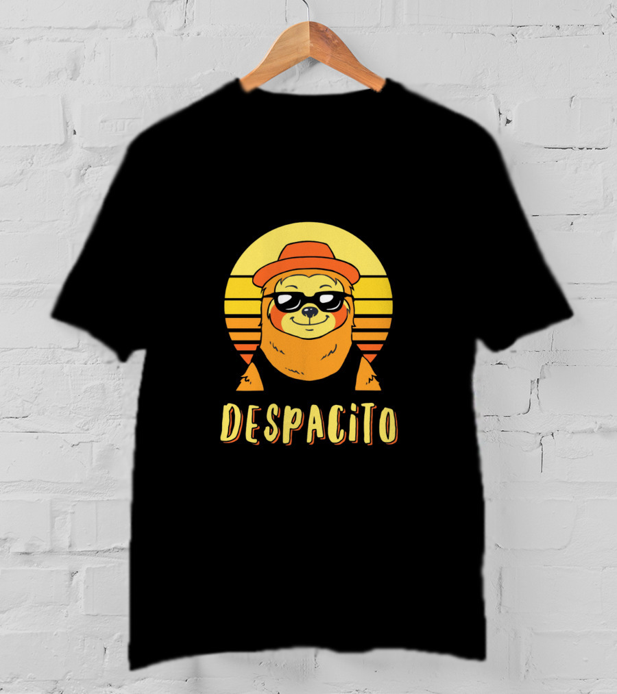 Despacito Sloth Art With Retro Sunset And Stylish Hat T-Shirt