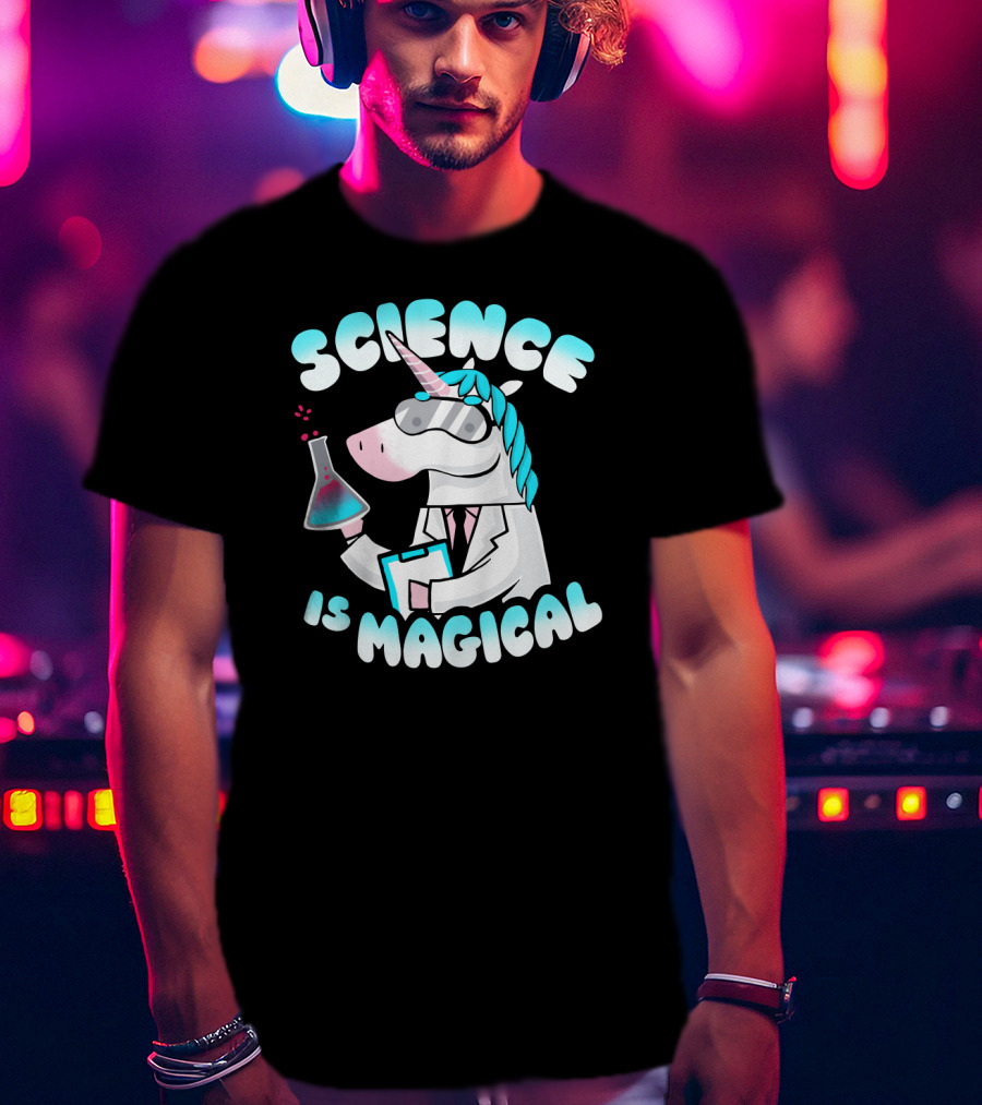 Science Is Magical Unicorn In Lab Coat With Beaker T-Shirt