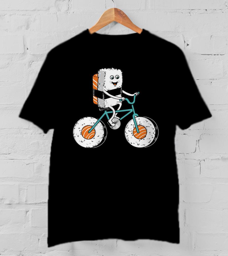 Sushi Roll Riding Bicycle With Sushi Wheels T-Shirt