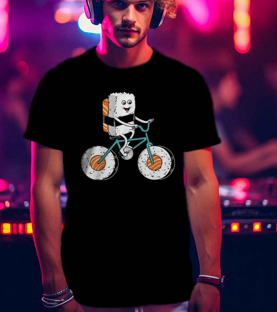 Sushi Roll Riding Bicycle With Sushi Wheels T-Shirt