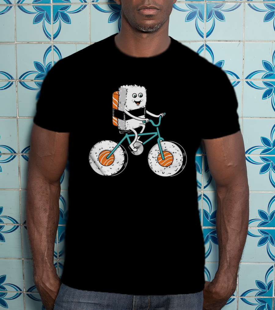 Sushi Roll Riding Bicycle With Sushi Wheels T-Shirt