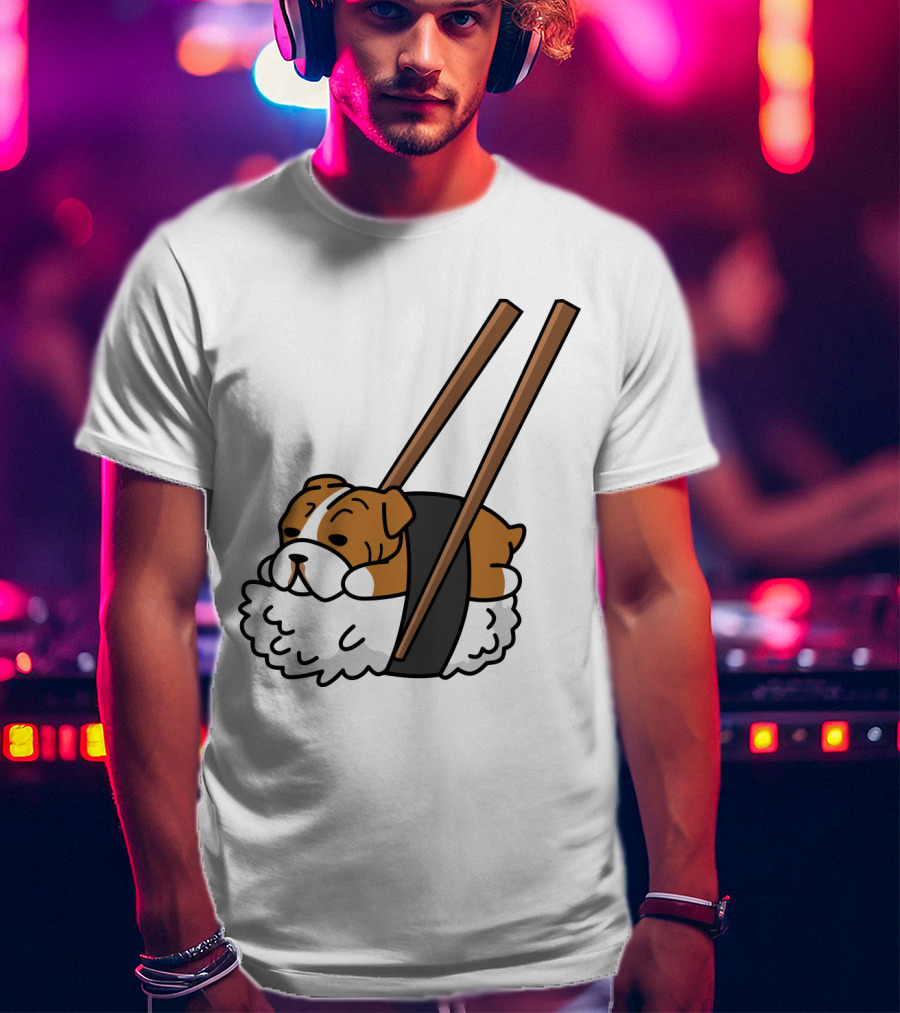 Pugsushi Funny Pug Dog Sushi Roll With Chopsticks T-Shirt