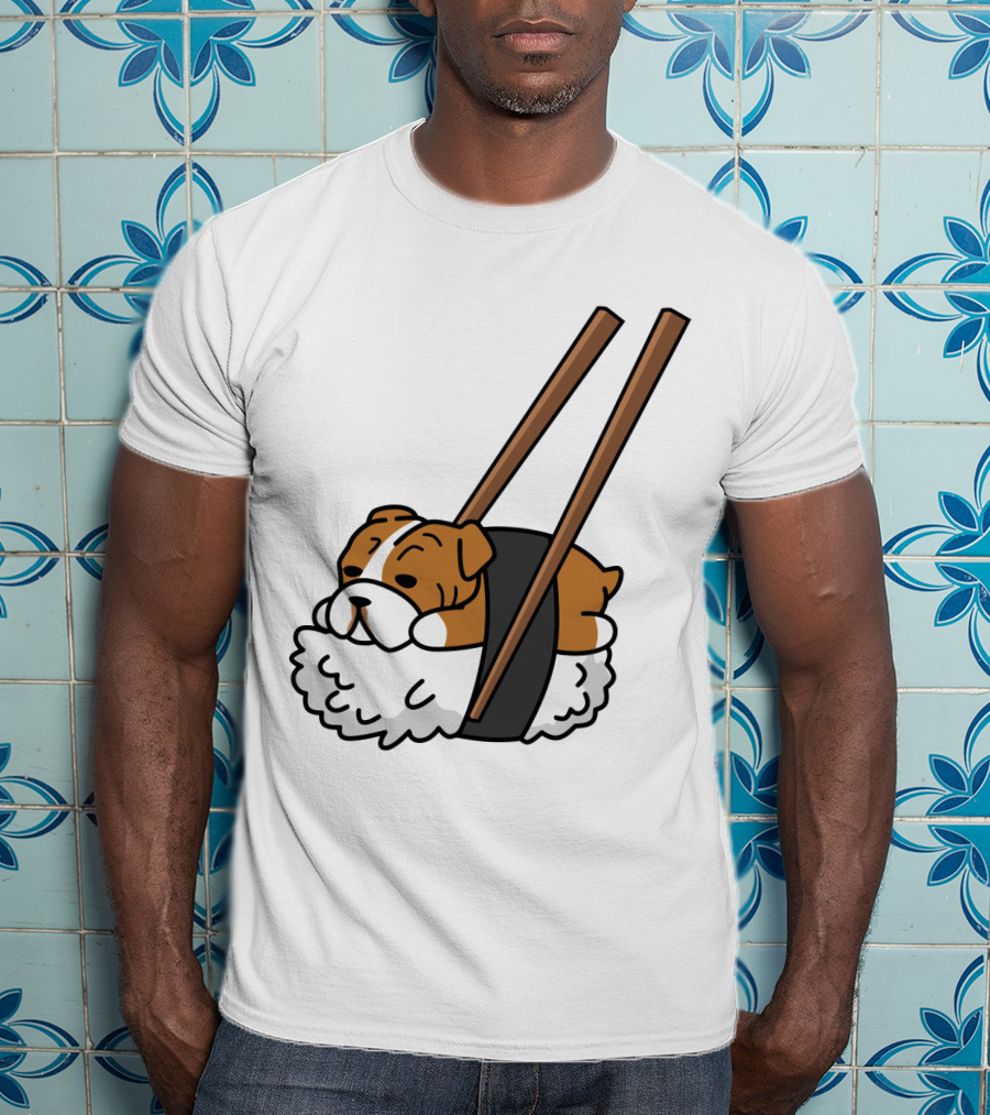 Pugsushi Funny Pug Dog Sushi Roll With Chopsticks T-Shirt
