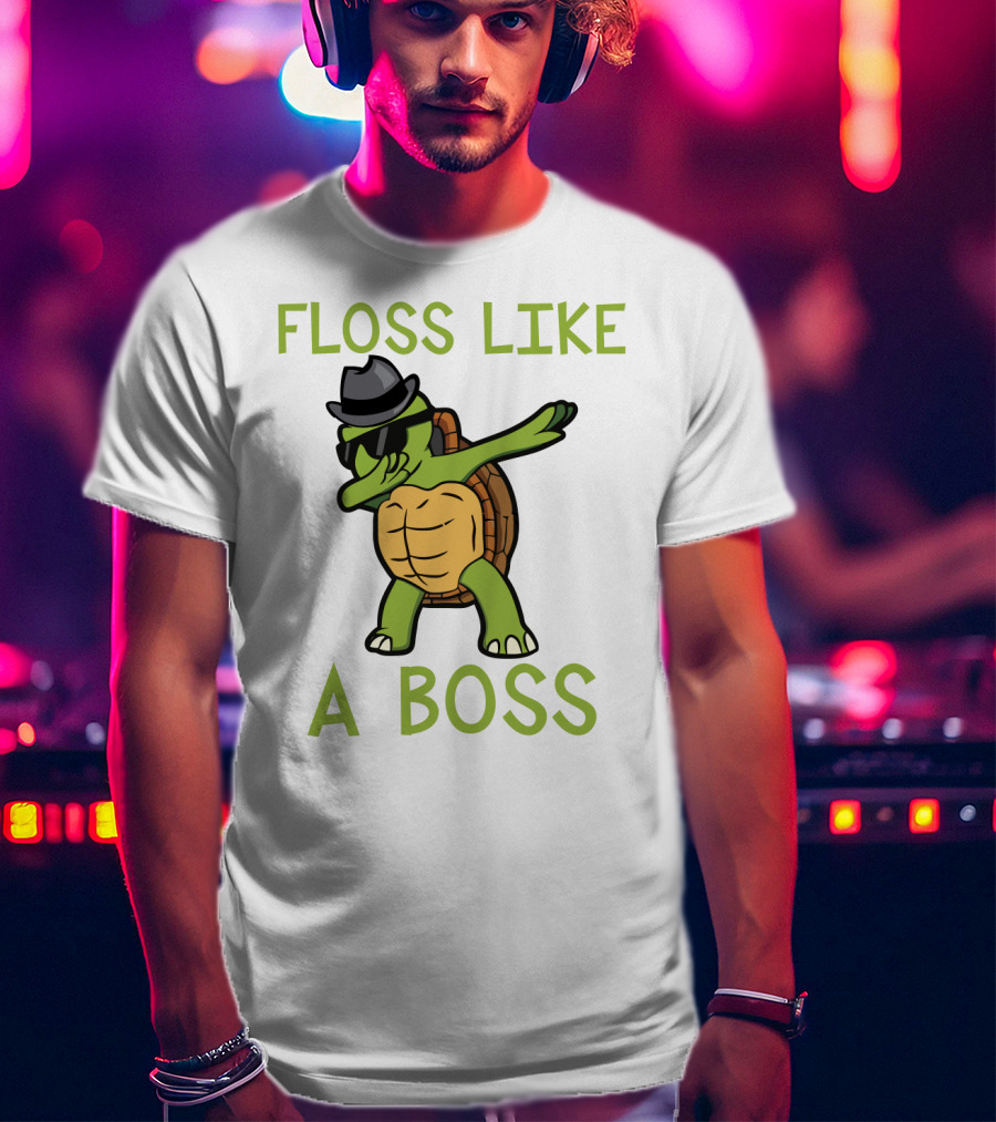 Dabbing Turtle Floss Like A Boss With Hat And Sunglasses T-Shirt