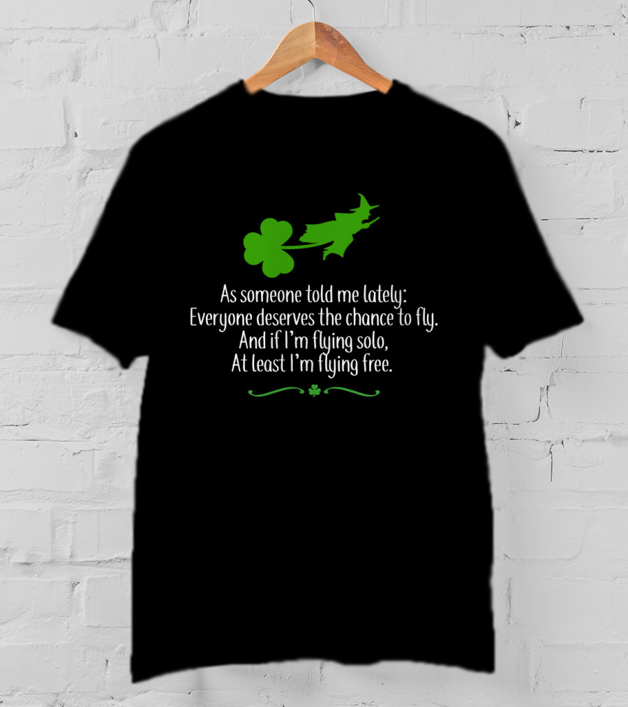 Wicked Patrick's Day Flying Solo Shamrock Witch T-Shirt