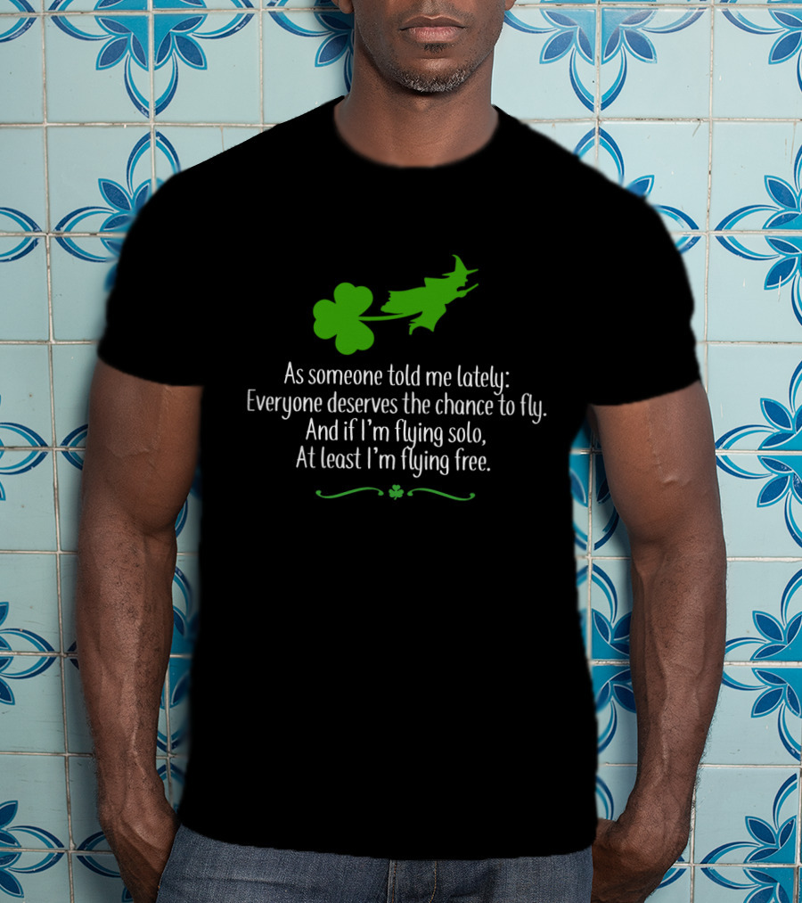 Wicked Patrick's Day Flying Solo Shamrock Witch T-Shirt