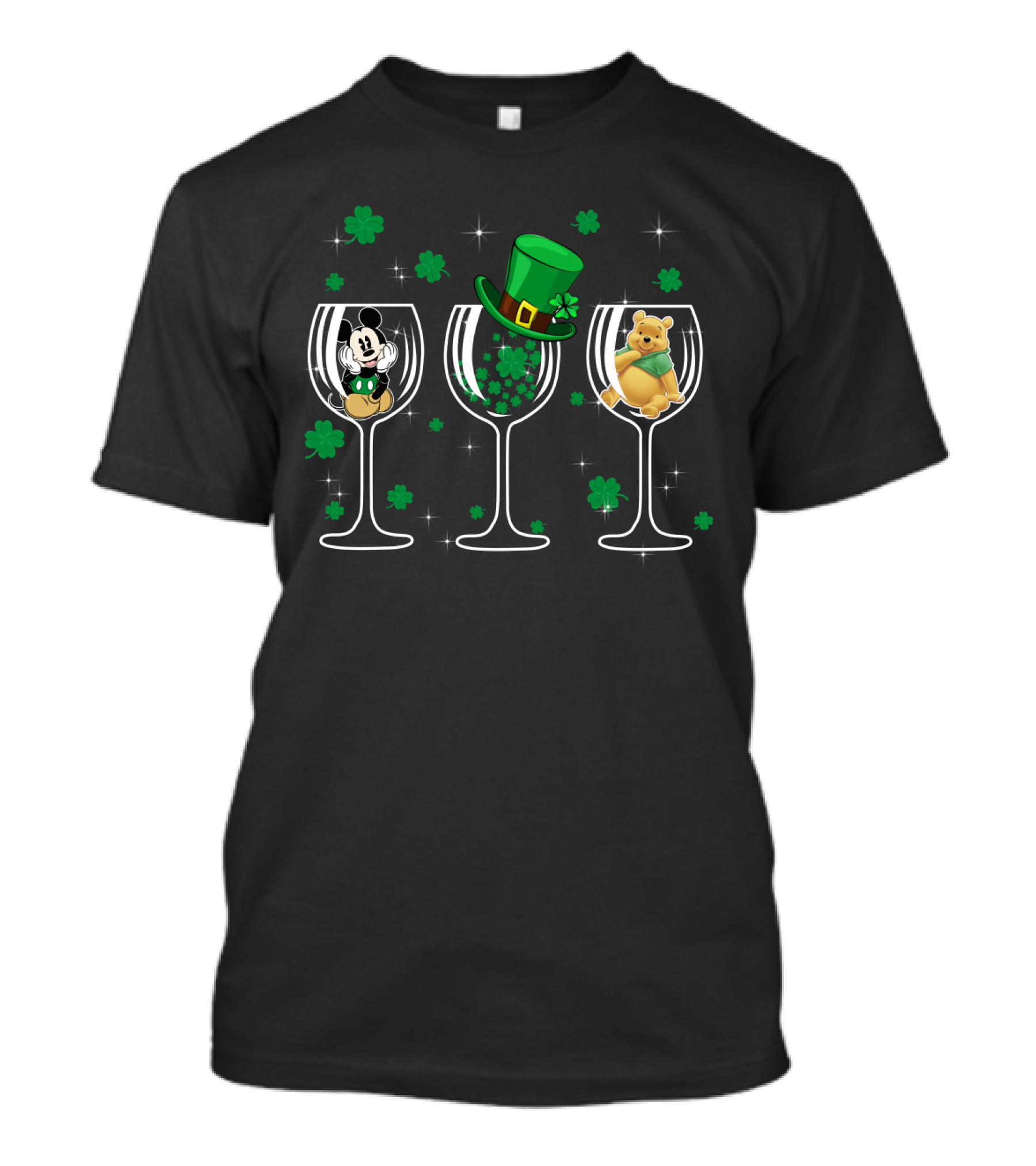 Mickey Patrick Pooh St. Patrick’s Day Wine Glass Trio T-Shirt