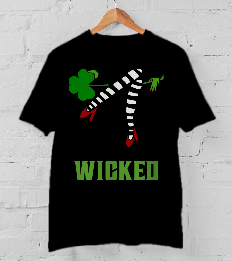 Wicked St. Patrick's Day Striped Legs And Shamrock T-Shirt
