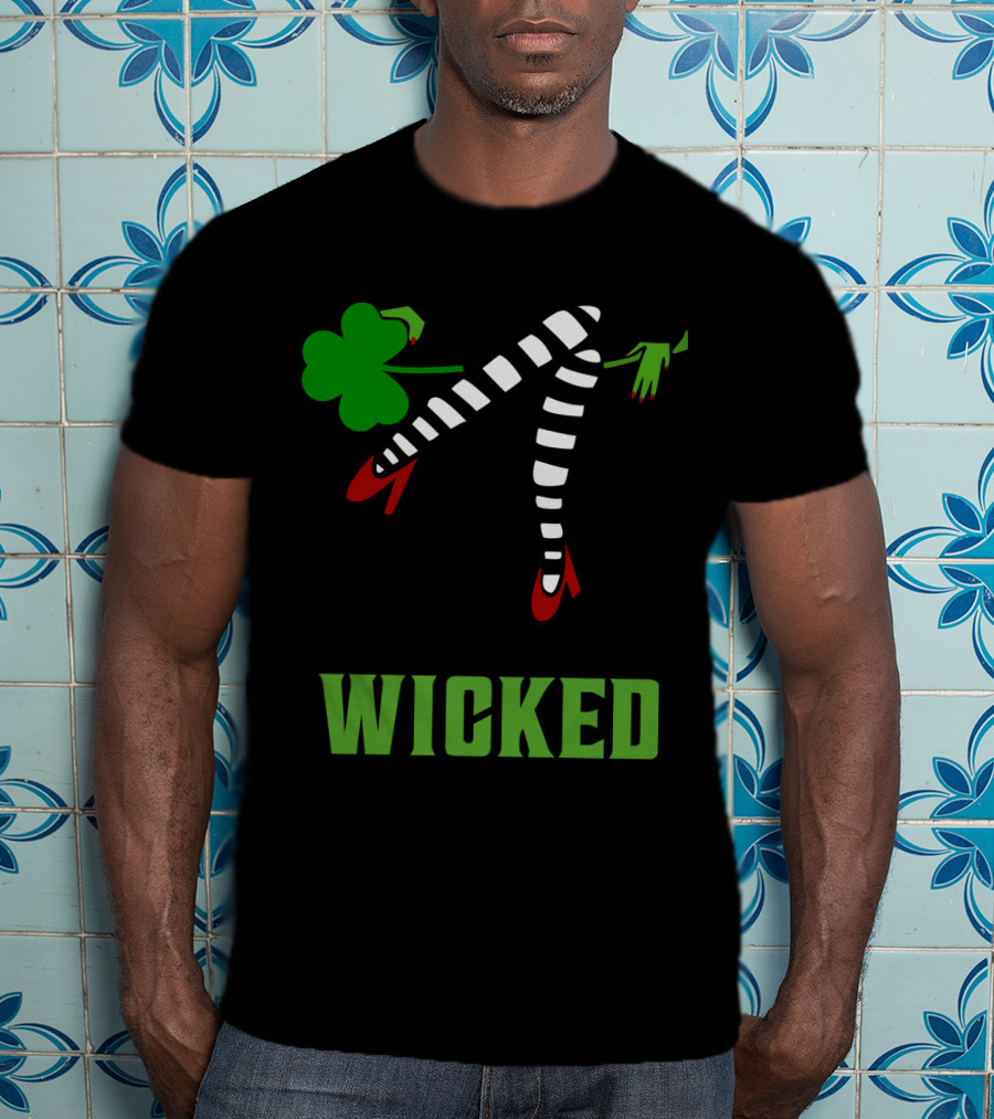 Wicked St. Patrick's Day Striped Legs And Shamrock T-Shirt