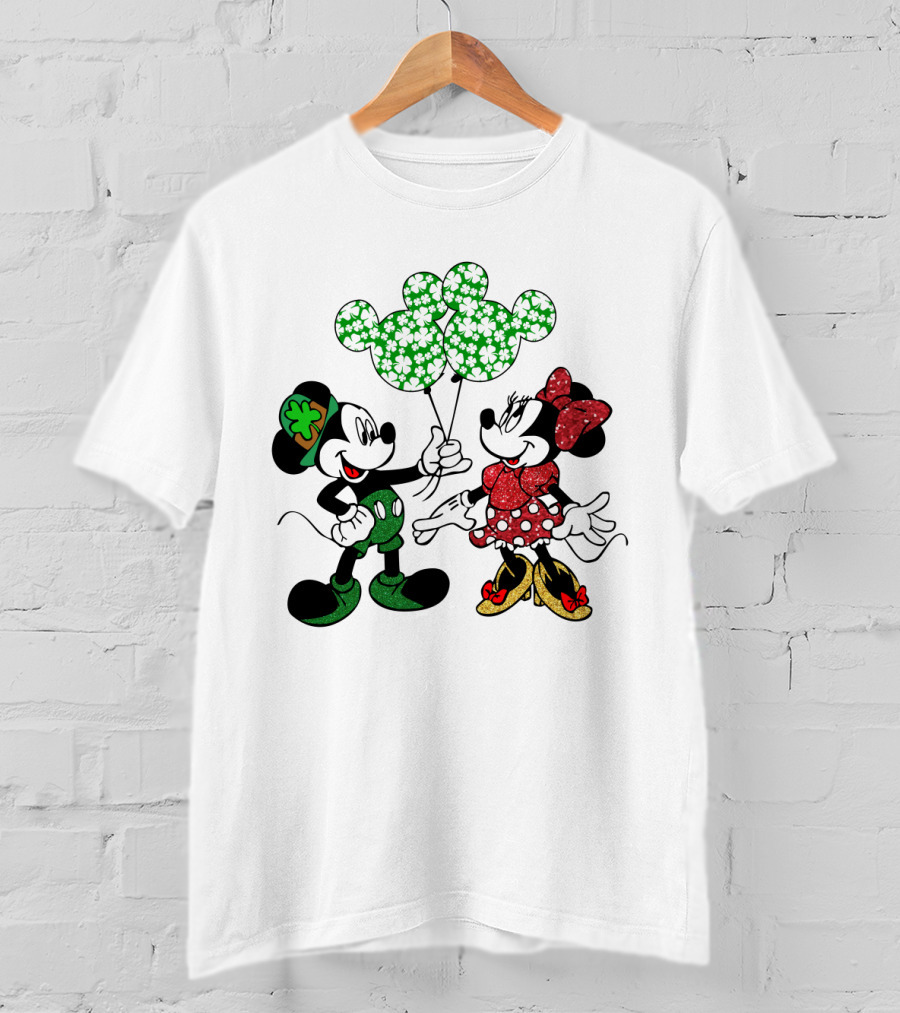 Mickey Mouse Minnie Mouse St. Patrick's Day Shamrock Balloons T-Shirt