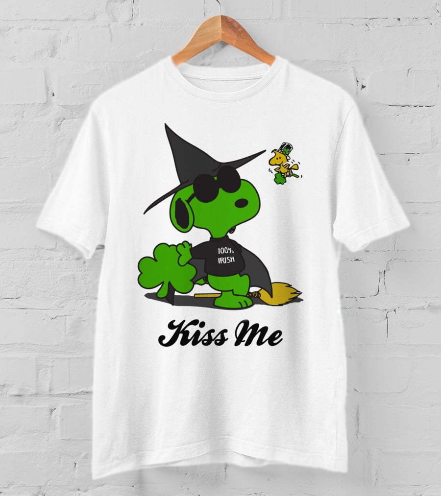 Snoopy Kiss Me 100% Irish St Patrick's Day Wizard Woodstock T-Shirt