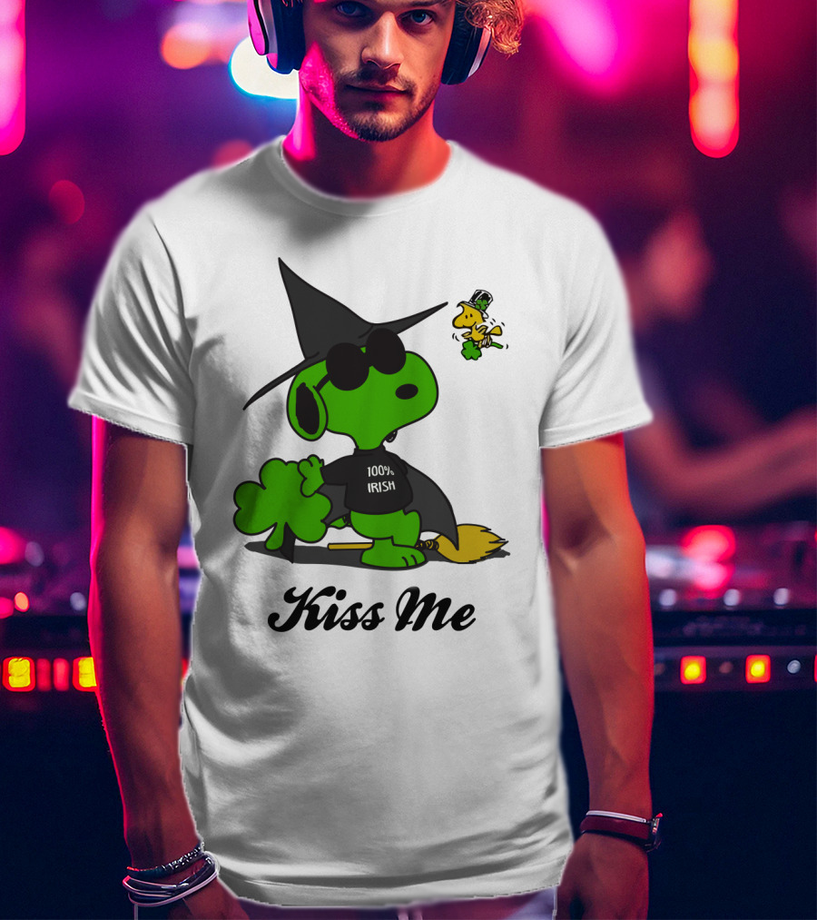 Snoopy Kiss Me 100% Irish St Patrick's Day Wizard Woodstock T-Shirt