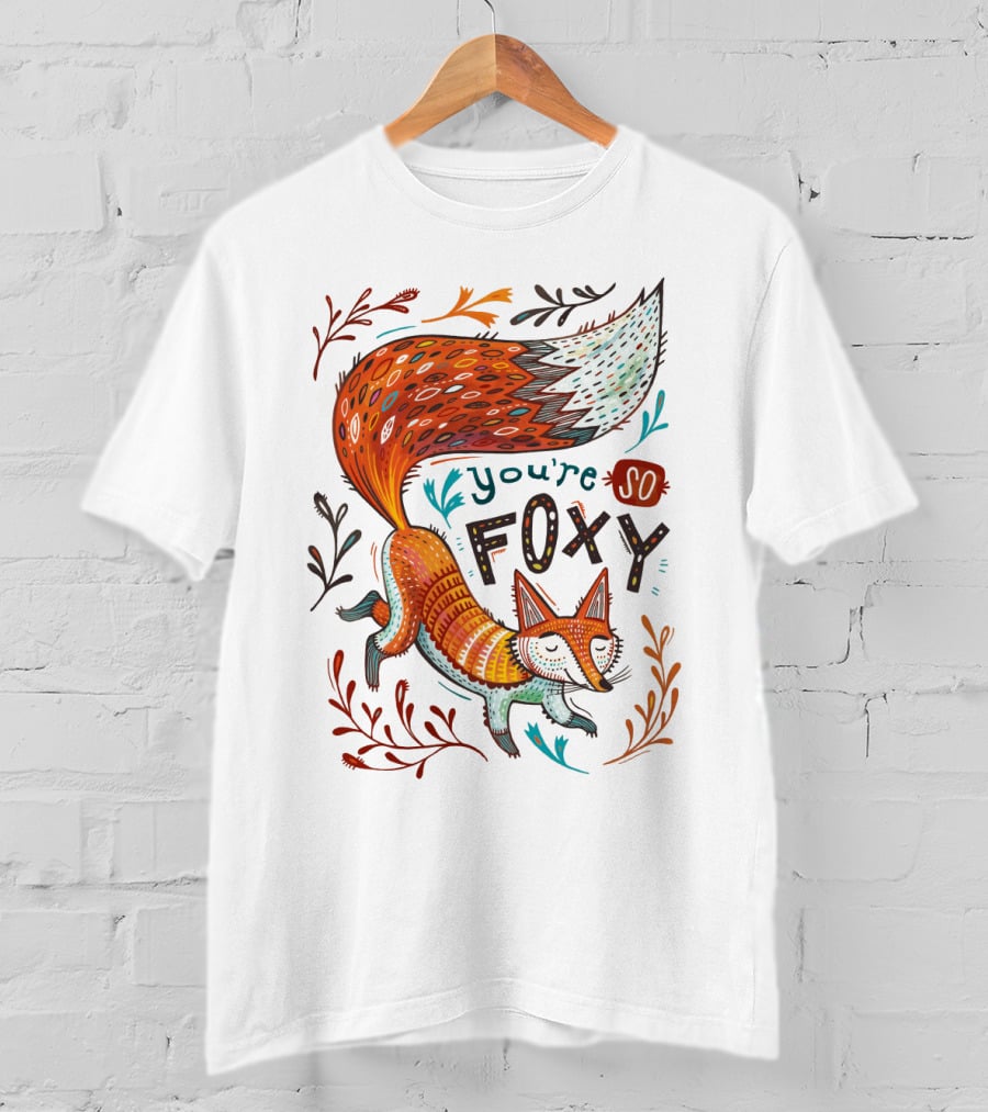 You're So Foxy Fox Design With Colorful Tail And Floral Accents T-Shirt