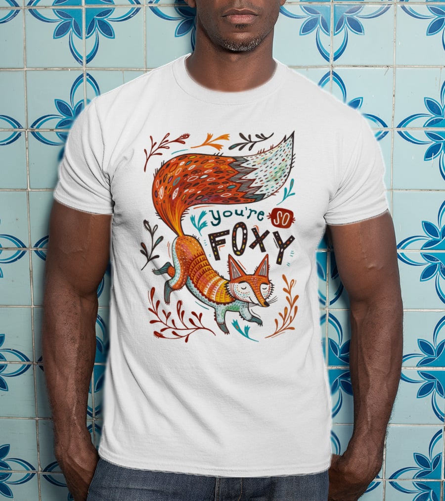 You're So Foxy Fox Design With Colorful Tail And Floral Accents T-Shirt