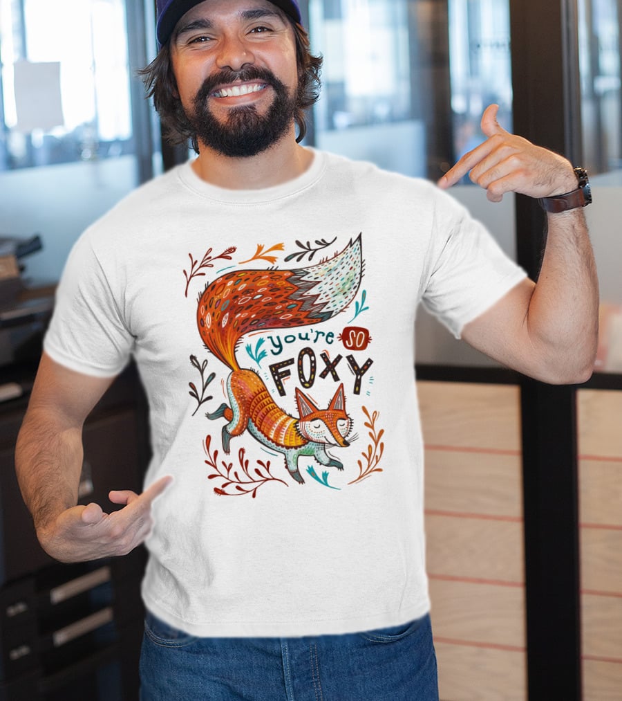 You're So Foxy Fox Design With Colorful Tail And Floral Accents T-Shirt