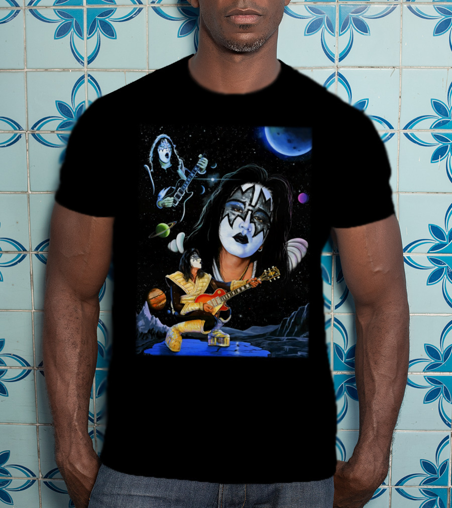 Ace Frehley Kiss Cosmic Rock Guitarist With Space Imagery And Planets T-Shirt