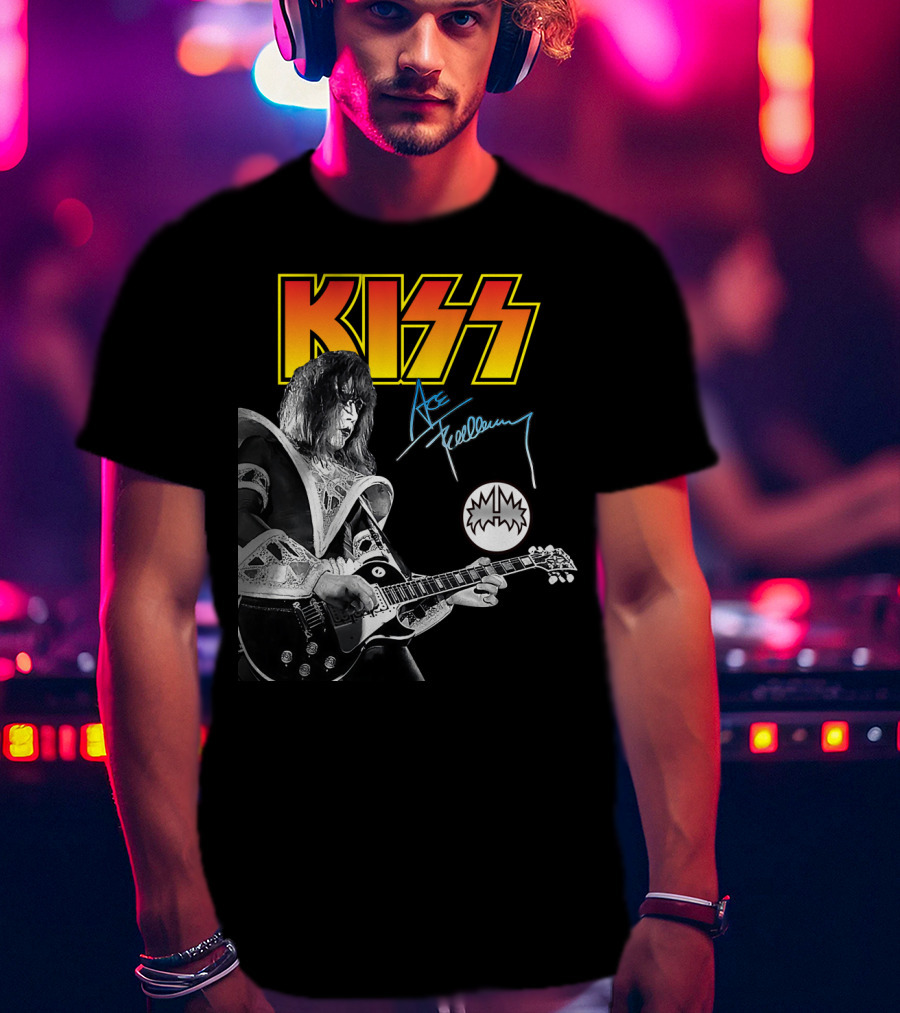 KISS Ace Frehley Signature Electric Guitar Iconic Rock Legend T-Shirt