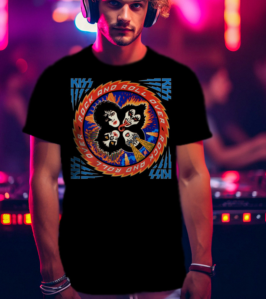 Kiss Rock And Roll Over Vintage Album Art With Iconic Band Imagery T-Shirt