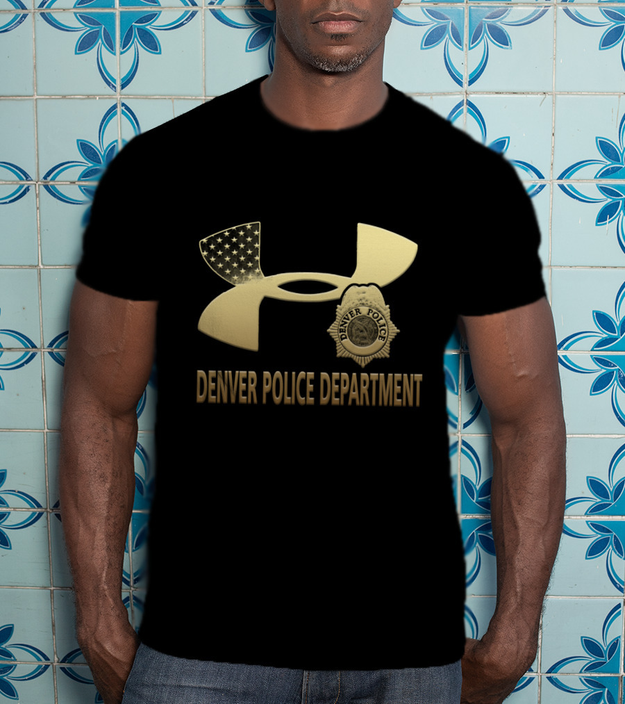 Denver Police Department Badge With Flag Pattern On Under Armour T-Shirt