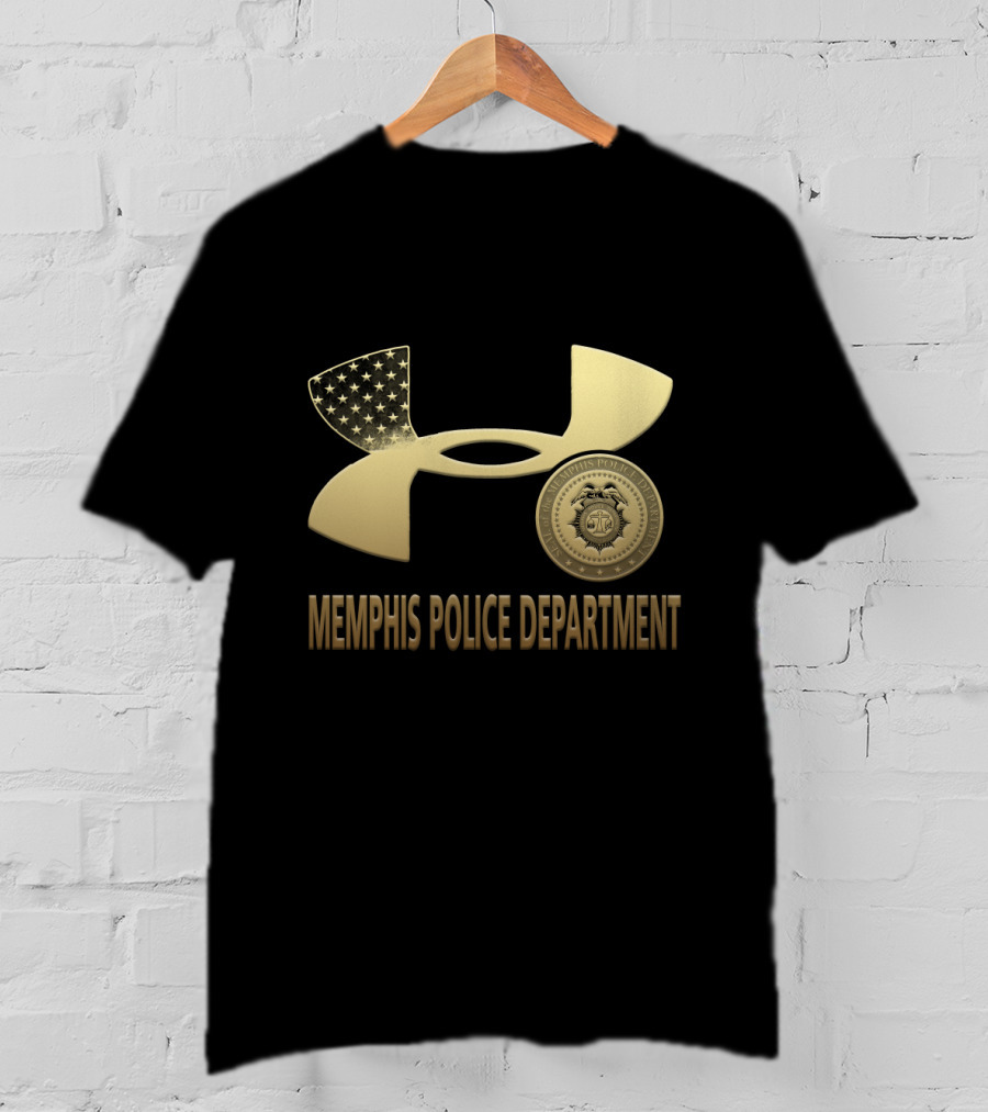 Memphis Police Department Badge And Under Armour Logo With American Flag Accents T-Shirt