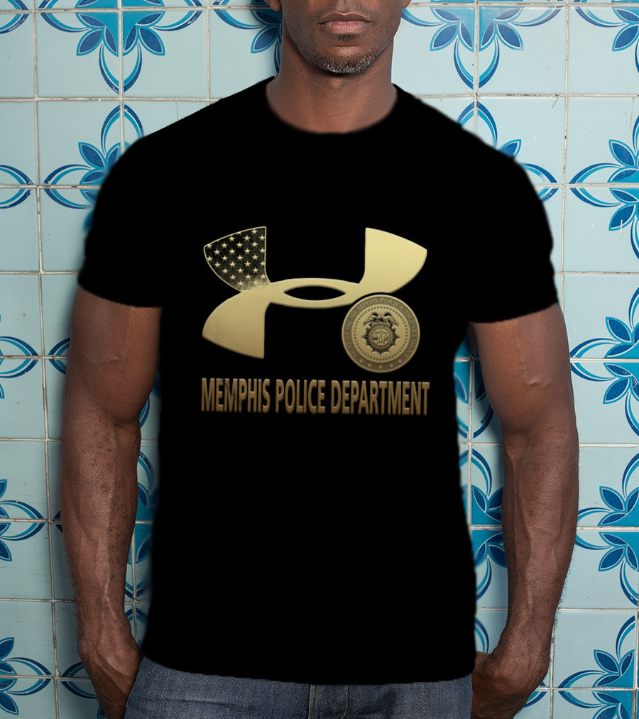 Memphis Police Department Badge And Under Armour Logo With American Flag Accents T-Shirt
