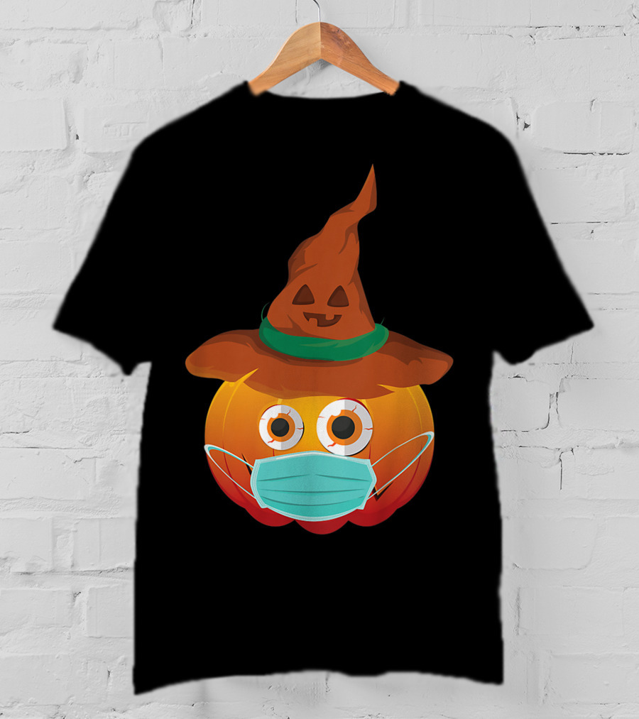 Funny Pumpkin Mask Witch Hat Costume T-Shirt