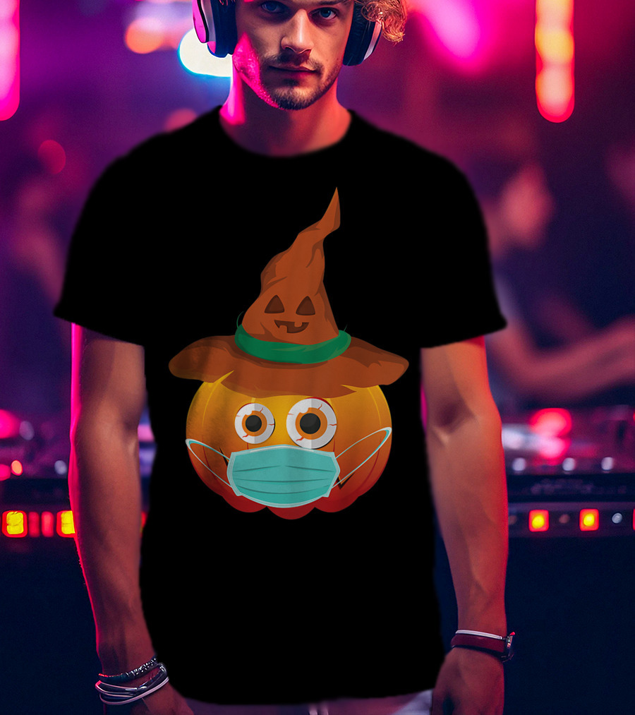 Funny Pumpkin Mask Witch Hat Costume T-Shirt