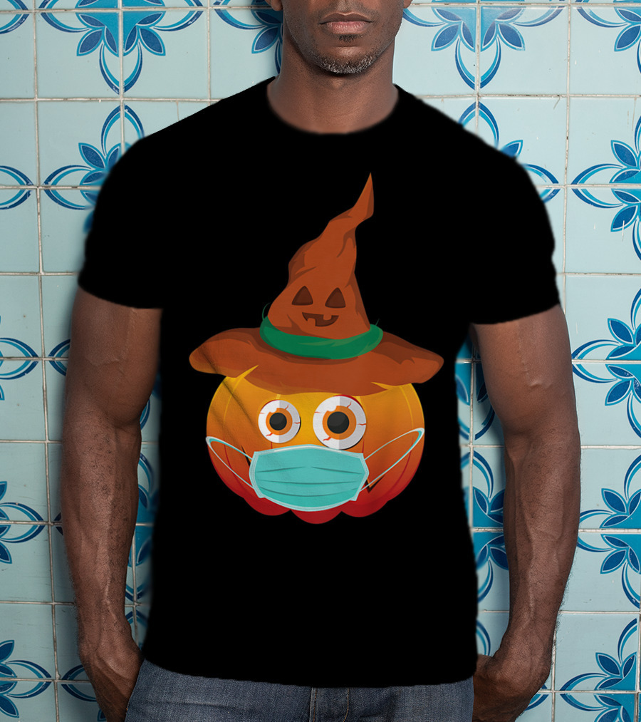 Funny Pumpkin Mask Witch Hat Costume T-Shirt