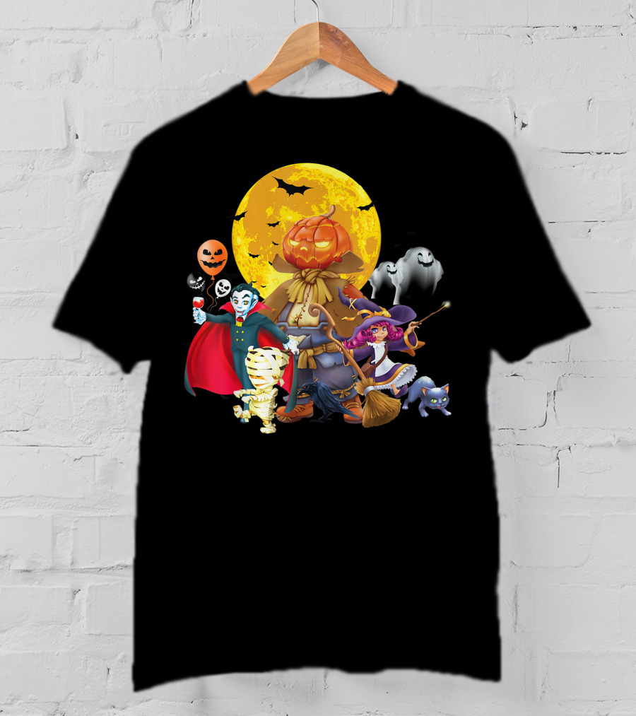 Halloween Horror Pumpkin Vampire Skeleton Witch Trick Treat Bat Ghost Moon T-Shirt