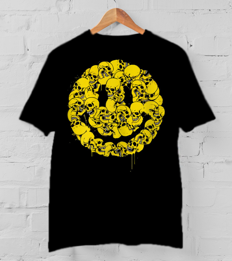 Smiley Face Skull Circle Halloween Goth Occult Scary T-Shirt