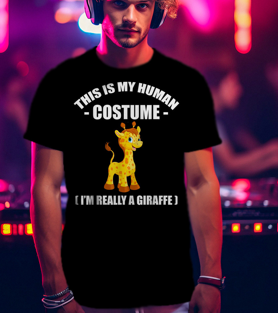 This Is My Human Costume I'm Really A Giraffe Funny Halloween T-Shirt