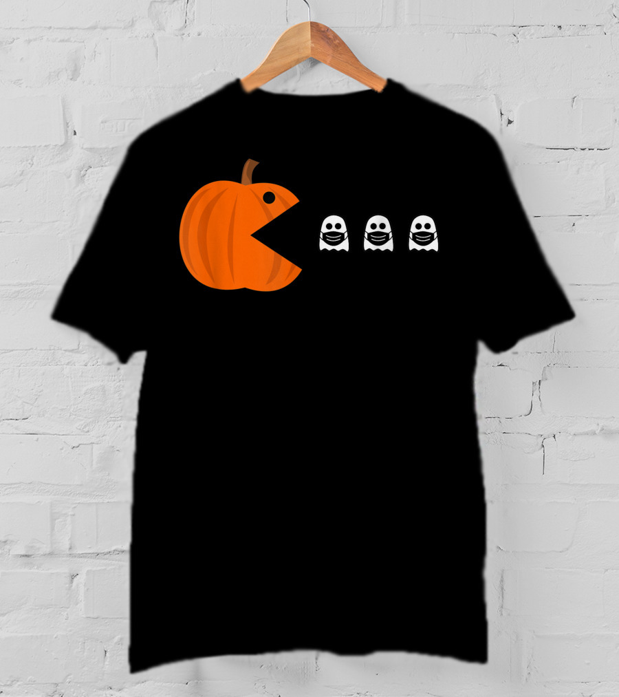 Pac-Man Pumpkin Eating Ghosts Funny Halloween Men's T-Shirt