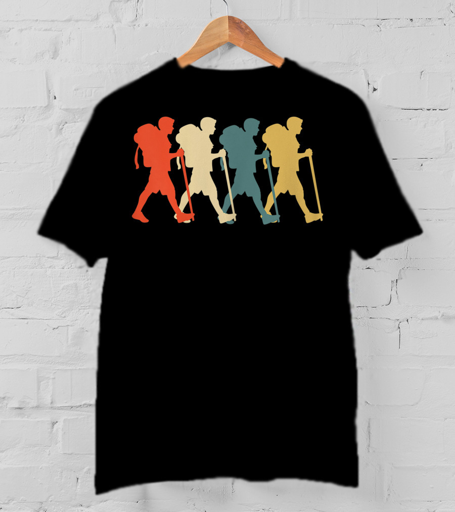 Hiker Vintage Retro Hiking Camping Silhouette Walking T-Shirt