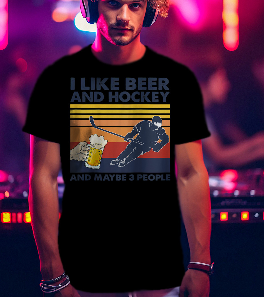 I Like Beer And Hockey Maybe 3 People Retro Vintage Baseball Raglan T-Shirt