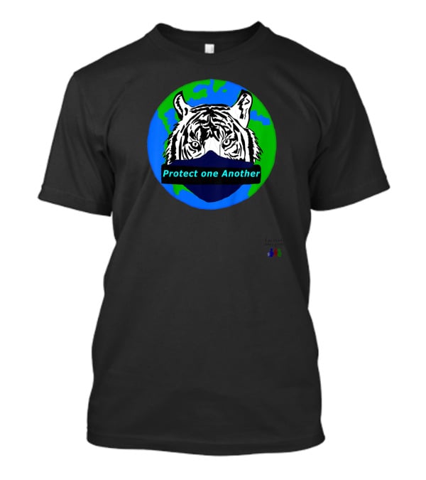 Lucmarty Protect One Another Tiger Wearing Face Mask Over Earth T-Shirt