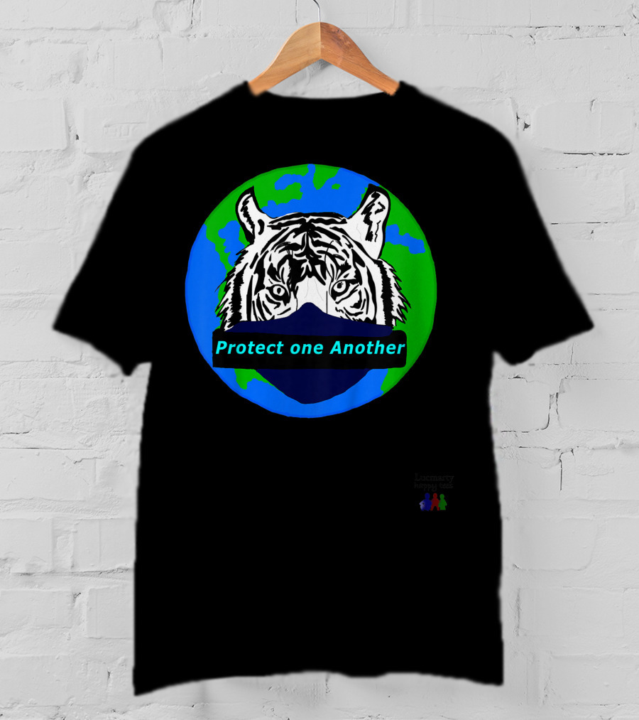 Lucmarty Protect One Another Tiger Wearing Face Mask Over Earth T-Shirt