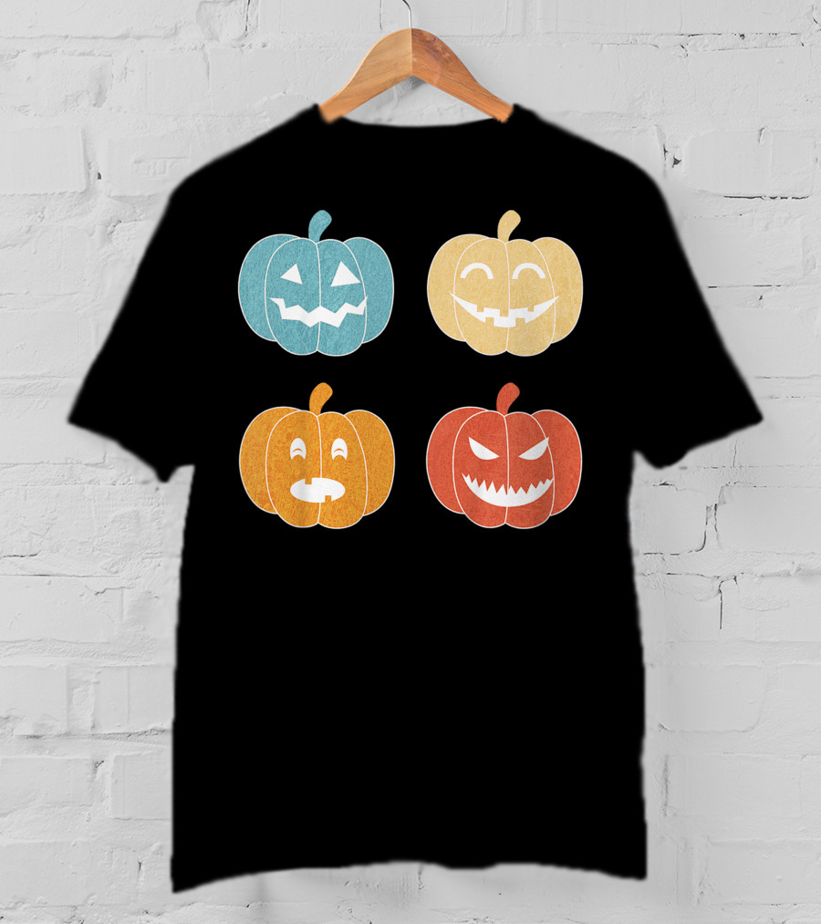 Vintage Halloween Colorful Pumpkin Faces T-Shirt