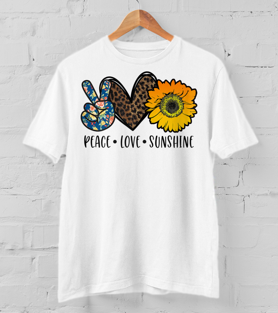 Peace Love Sunshine Floral Leopard Sunflower Teacher Idea T-Shirt