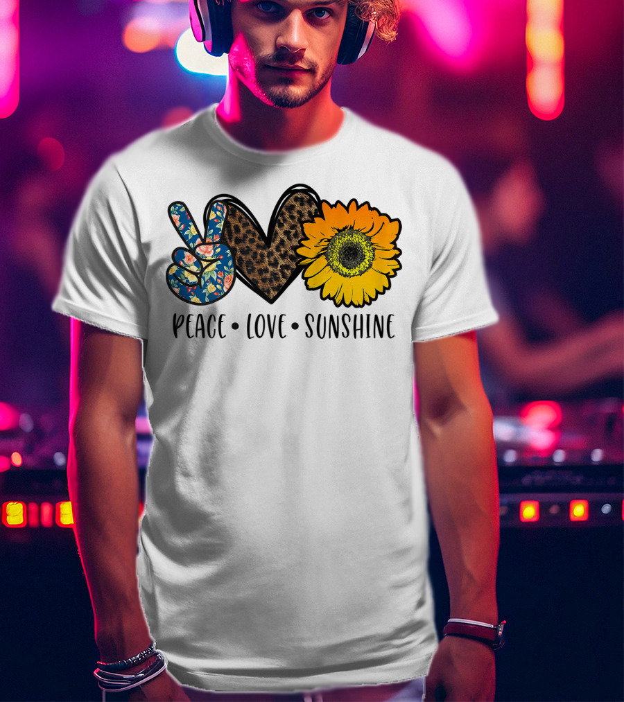 Peace Love Sunshine Floral Leopard Sunflower Teacher Idea T-Shirt