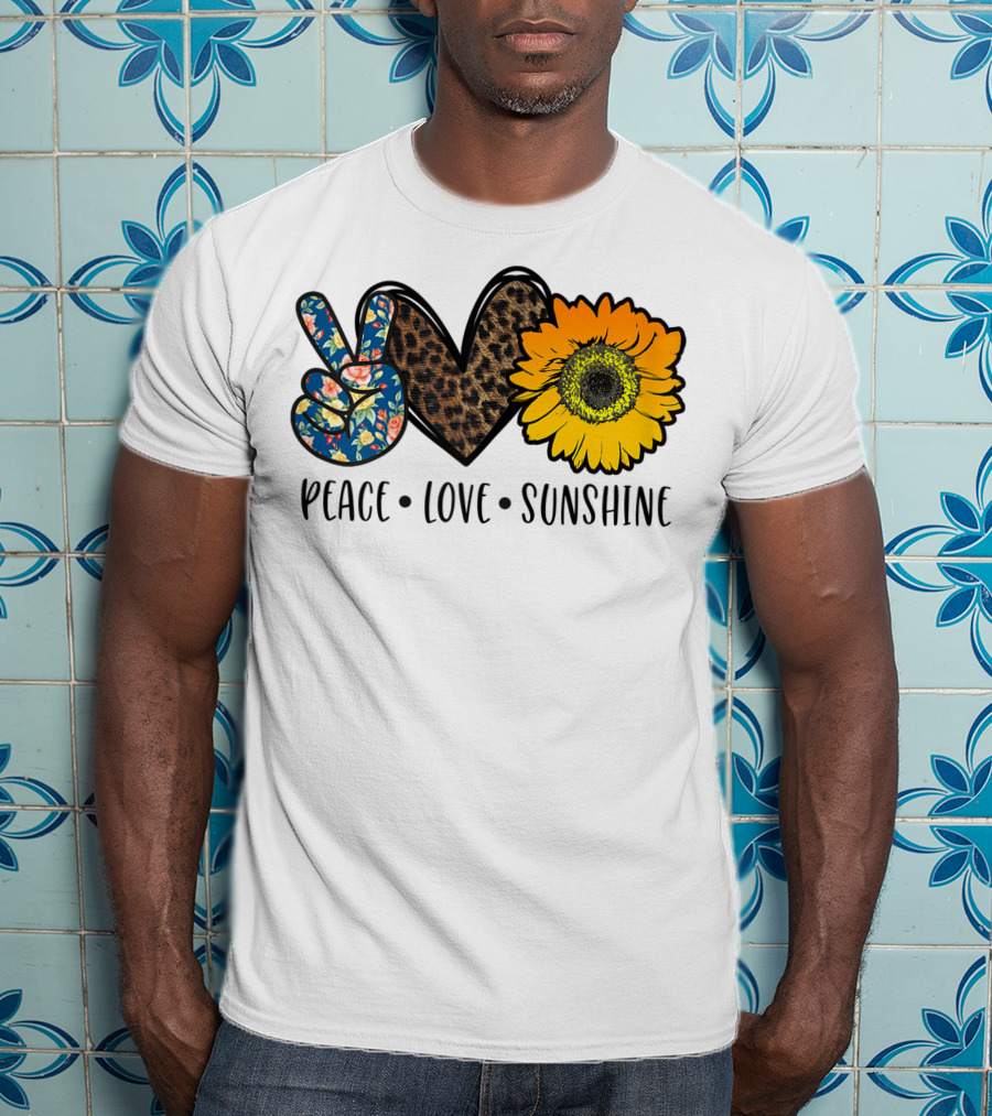 Peace Love Sunshine Floral Leopard Sunflower Teacher Idea T-Shirt