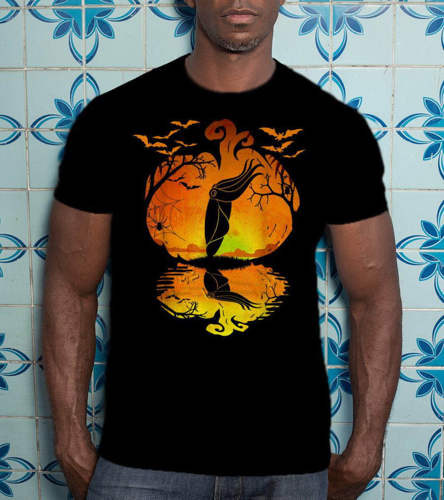 Halloween Cuttlefish Pumpkin With Bats And Spiderwebs T-Shirt
