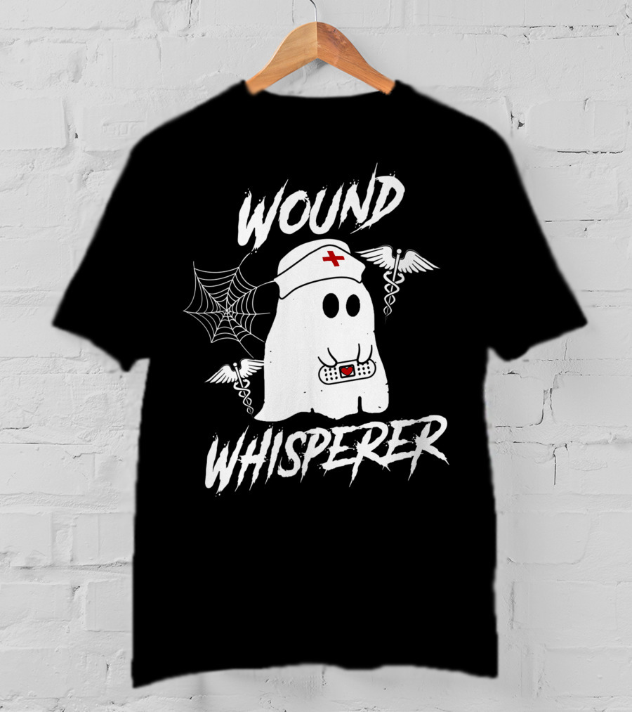 Wound Whisperer Nurse Ghost With Caduceus And Spider Web T-Shirt