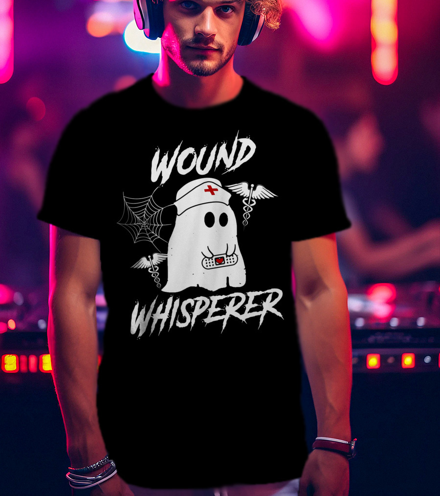 Wound Whisperer Nurse Ghost With Caduceus And Spider Web T-Shirt