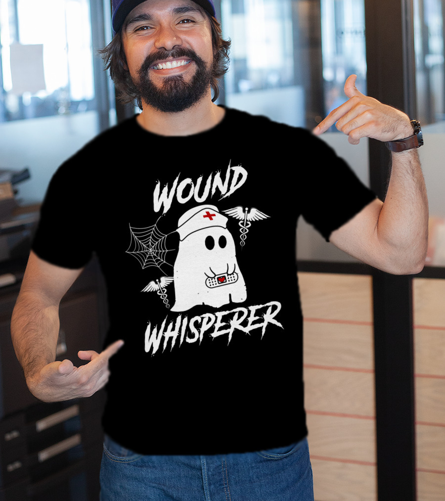 Wound Whisperer Nurse Ghost With Caduceus And Spider Web T-Shirt