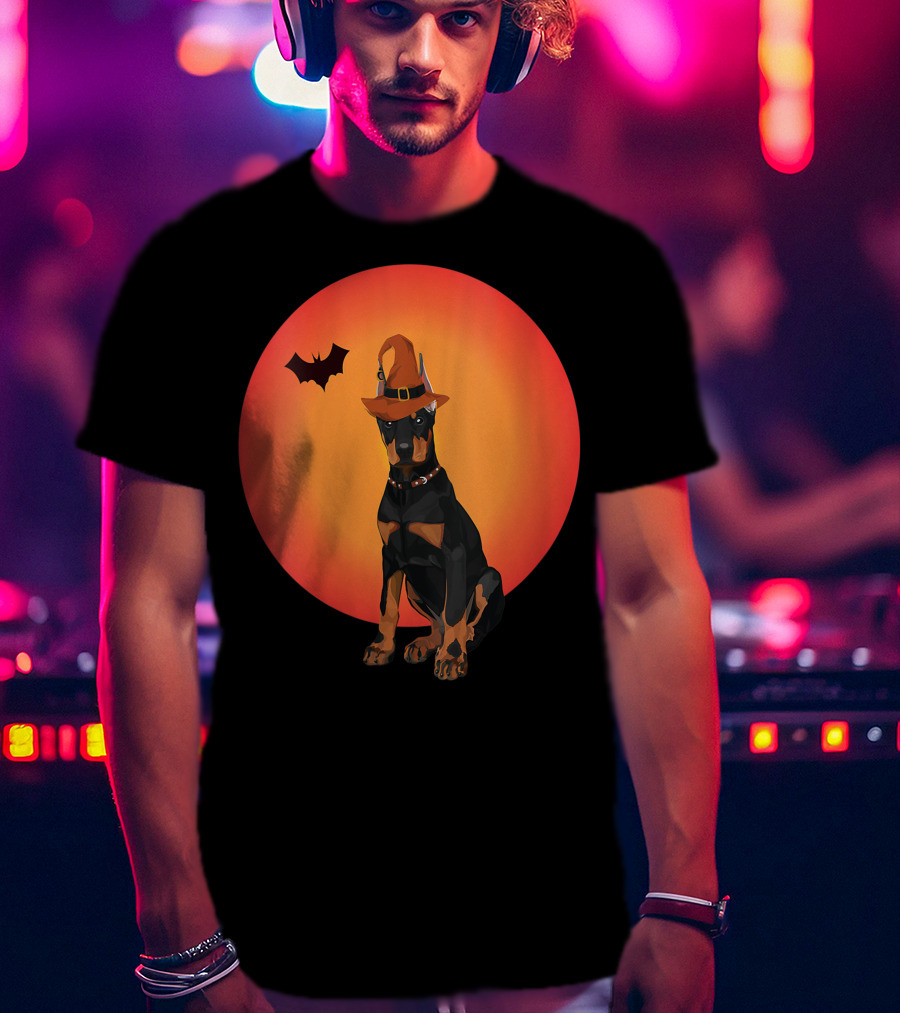 Women Doberman Dog Halloween Witch Hat Puppy And Animal Lovers T-Shirt
