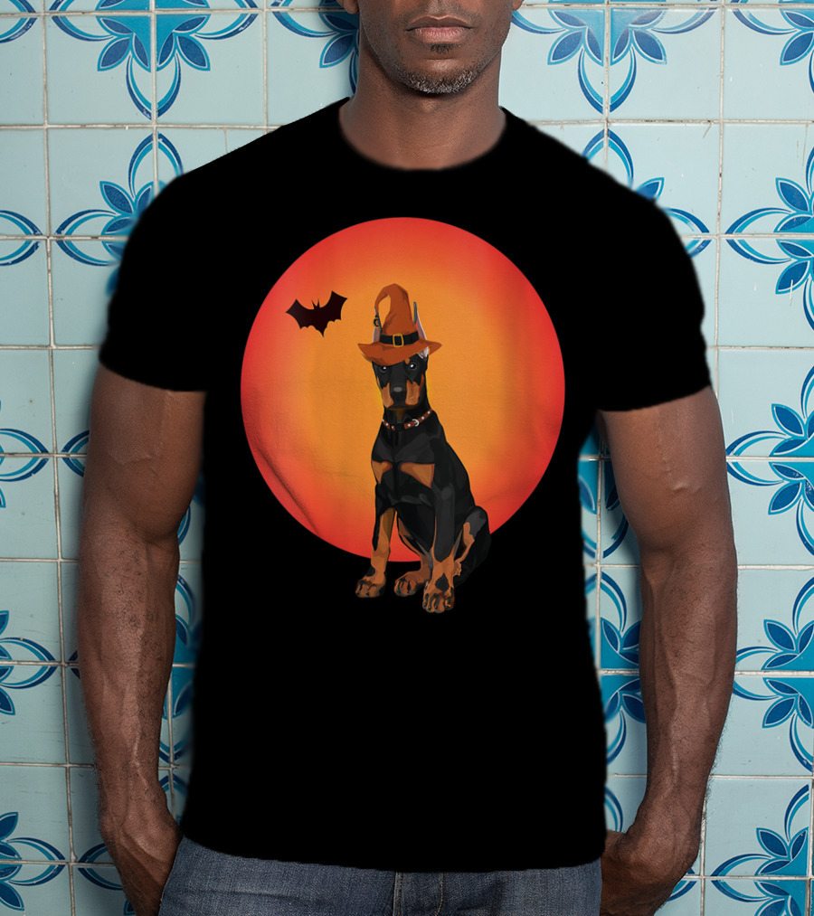 Women Doberman Dog Halloween Witch Hat Puppy And Animal Lovers T-Shirt