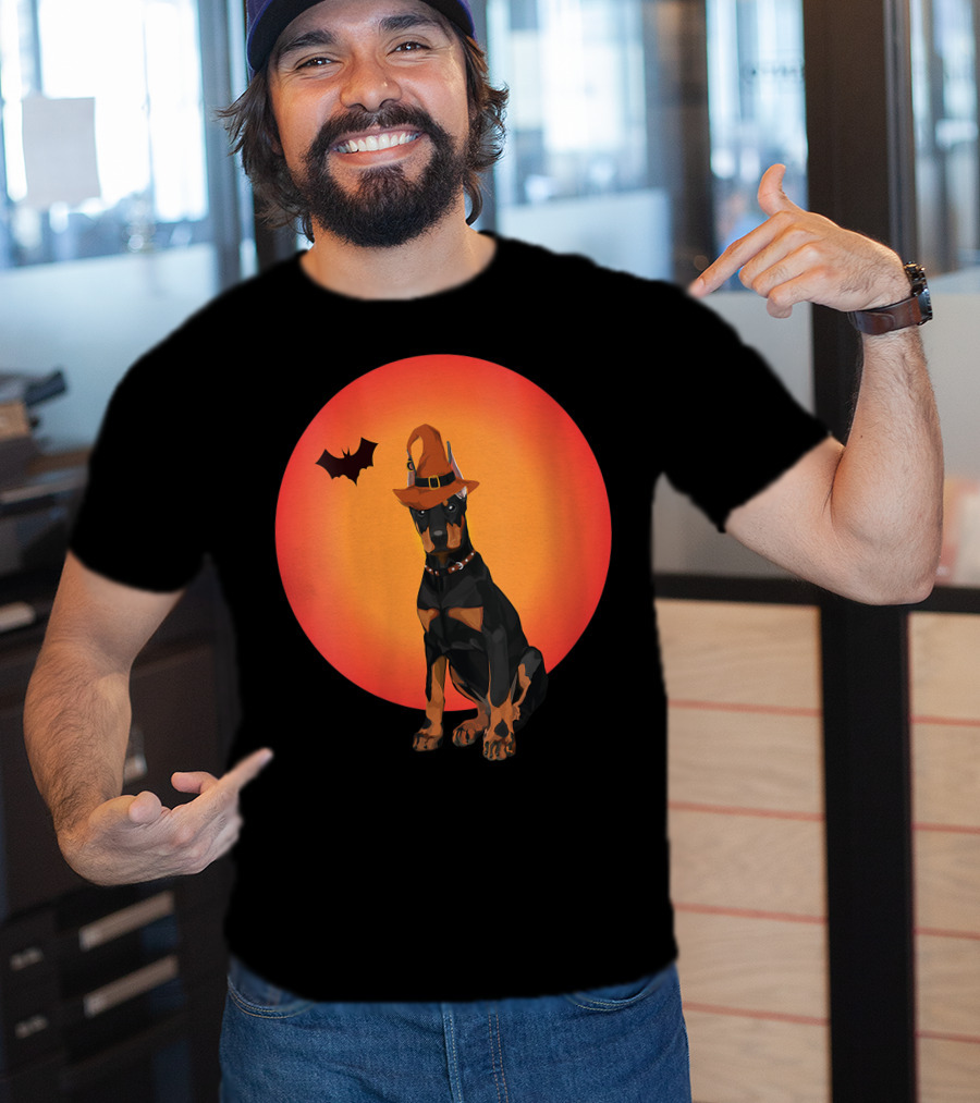 Women Doberman Dog Halloween Witch Hat Puppy And Animal Lovers T-Shirt
