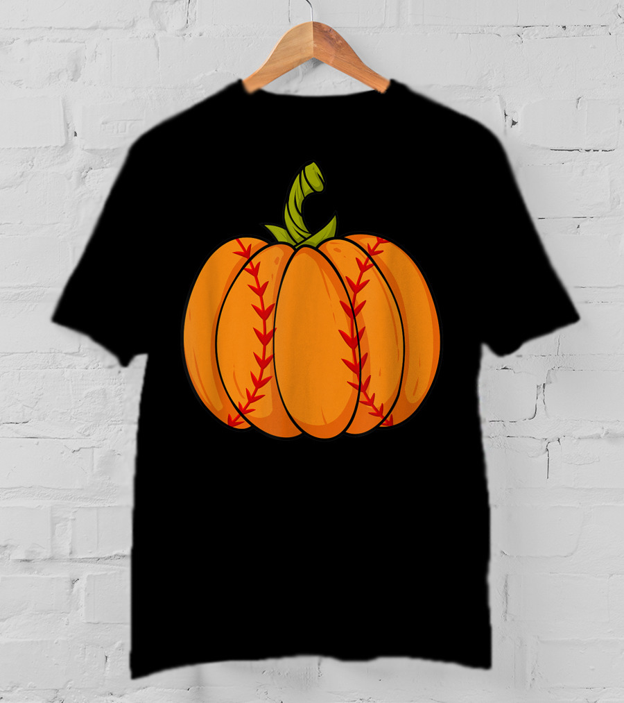Thanksgiving Baseball Halloween Pumpkin Boys Pitcher Catcher Colorful Stitched T-Shirt