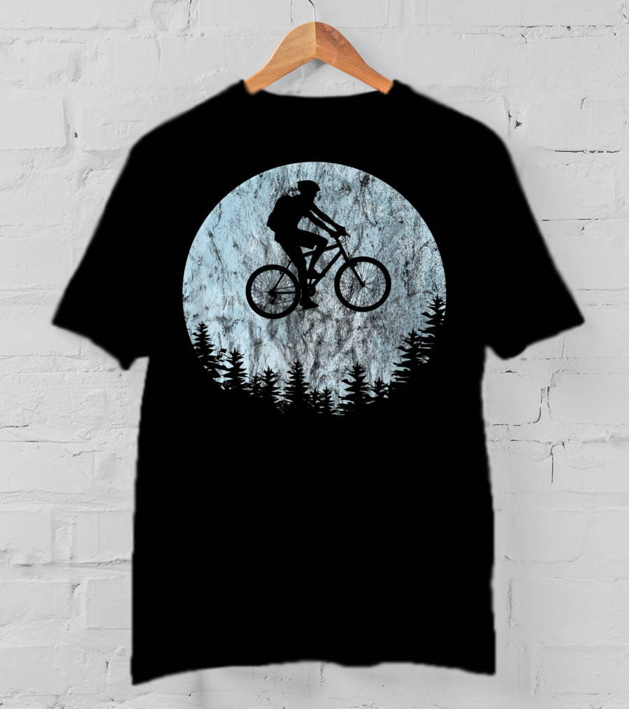Mountain Bike Moon MTB Bicycle Rider Cycling Biking Forest T-Shirt