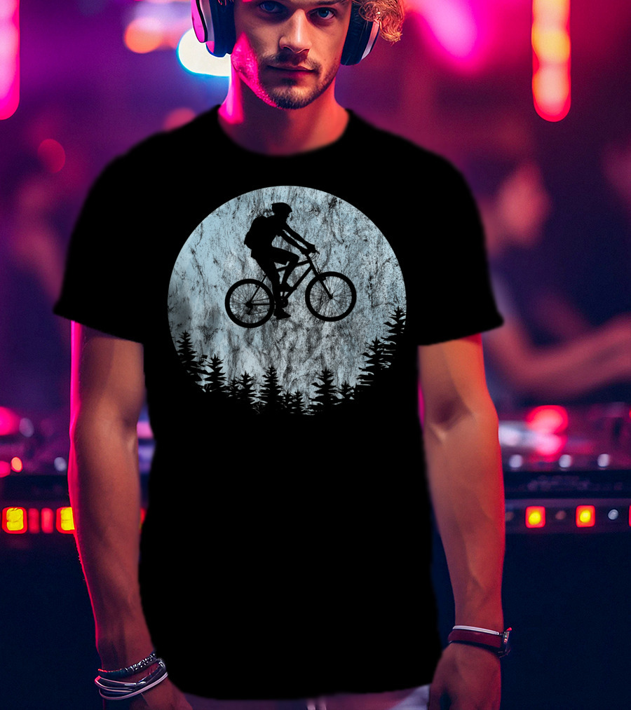 Mountain Bike Moon MTB Bicycle Rider Cycling Biking Forest T-Shirt